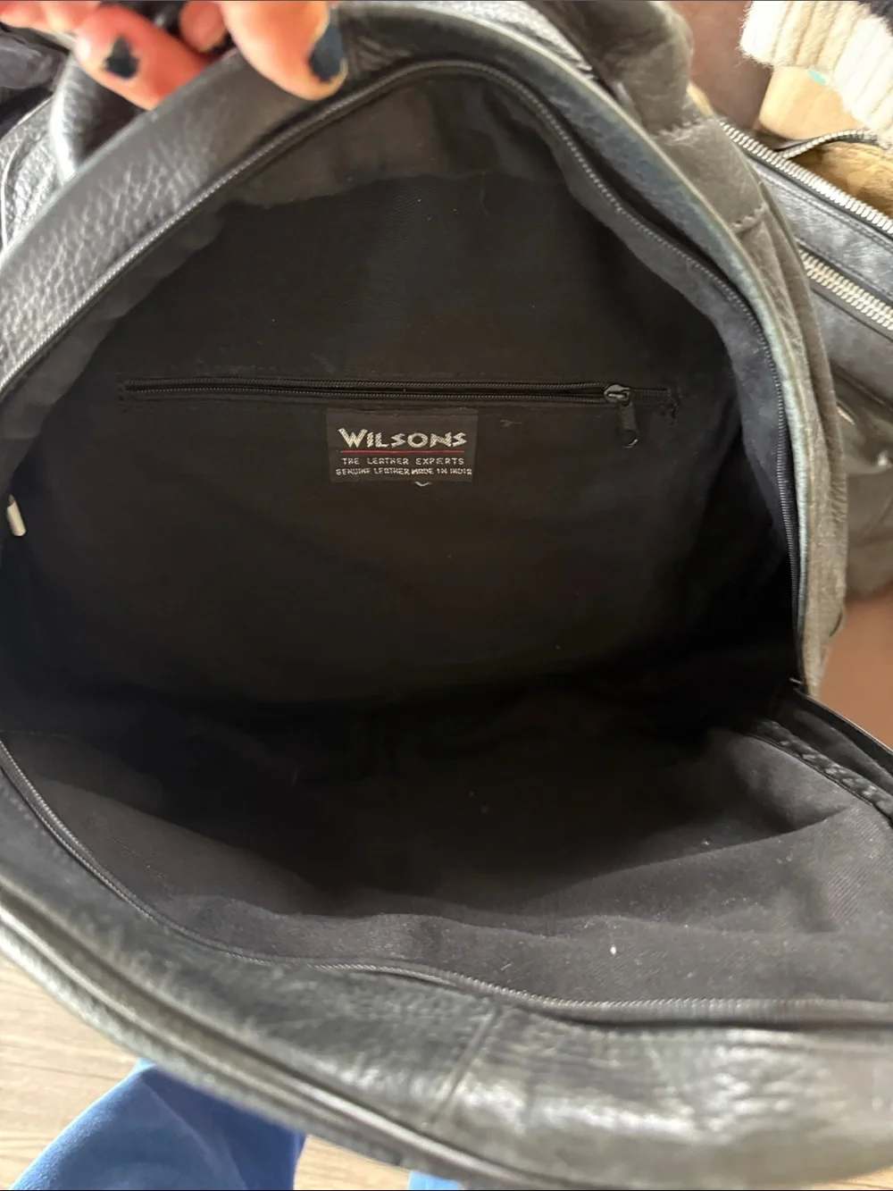 Vintage black genuine leather Backpack with removable Fringe full size